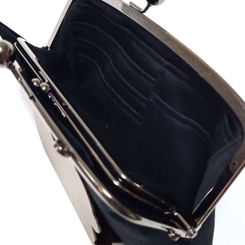 【スリムな親子がま口長財布】気品を纏う漆黒サテン 3way ショルダー財布 フォーマル 冠婚葬祭 ブラック