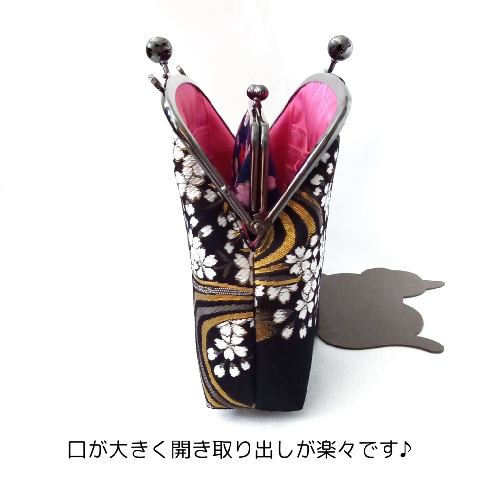 西陣織の輝きを日常に。背筋伸びる和の彩り【親子がま口財布 たっぷり】長財布 ハンドメイド 着物 和装 流水桜 ピンク