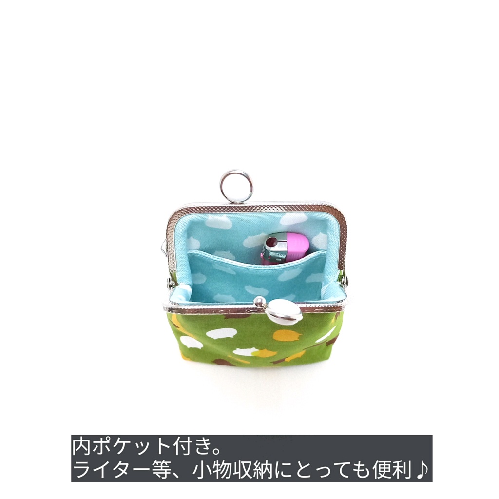 【選べる口金5色】シガレットケース (ショート)|ねこたま(宇治金時)がま口ポーチ|スマホ充電器・ガジェットケース|お薬ポーチ・目薬・絆創膏入れ|内側も猫柄|カン付|猫好きギフト|むにがま