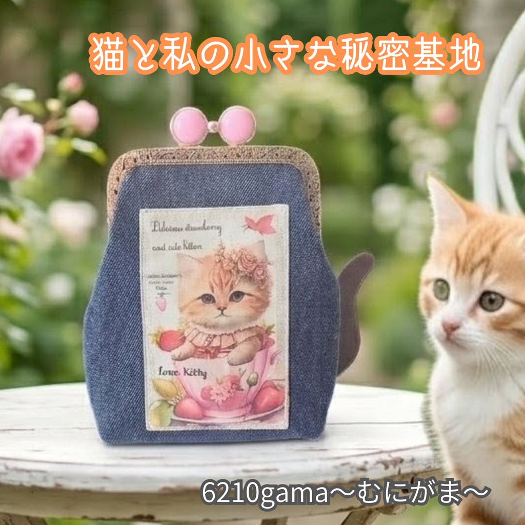 猫と私の小さな秘密基地 ｜留め具が選べる♪デニム×パネル猫♪「がま口シガレットケース（ショート）」 タバコケース ポーチ 小物入れ お薬入れ ギフト ストラップ対応 むにがま