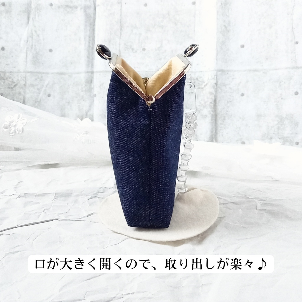 【がま口縦長マルチポーチ(ロング)留め具が選べる!8.5㎝口金|がまポケ】シガレットケース|ガジェット|お薬入れ|カードケース|岡山デニム|ポピー|花柄ナイトと可憐な少女の物語〜ナイトの決意。守る笑顔