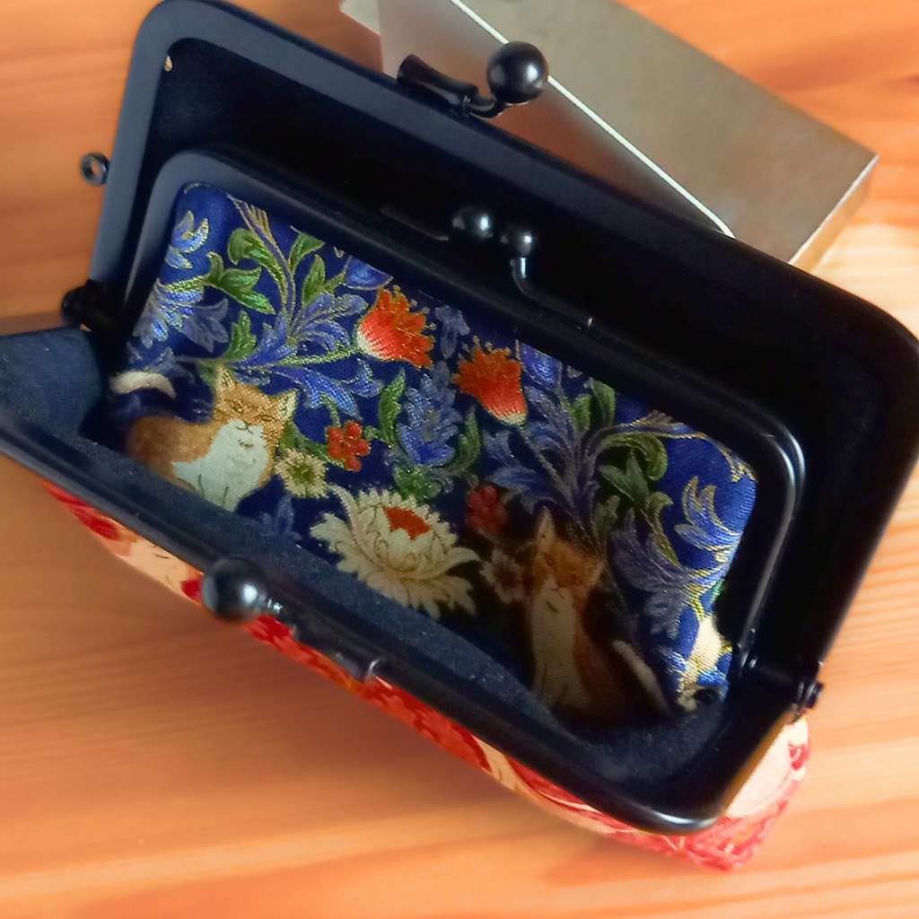 【親子がま口財布/竹の根ひねり/12㎝口金】ダニャスク|猫柄|赤|青|クラシカル|ミニ財布|個性的|ダマスク|フラワーコンパクト財布|コインケース|カードケース