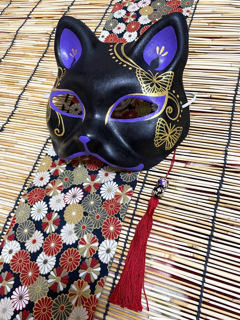 にゃんこ面(黒紫・蝶)