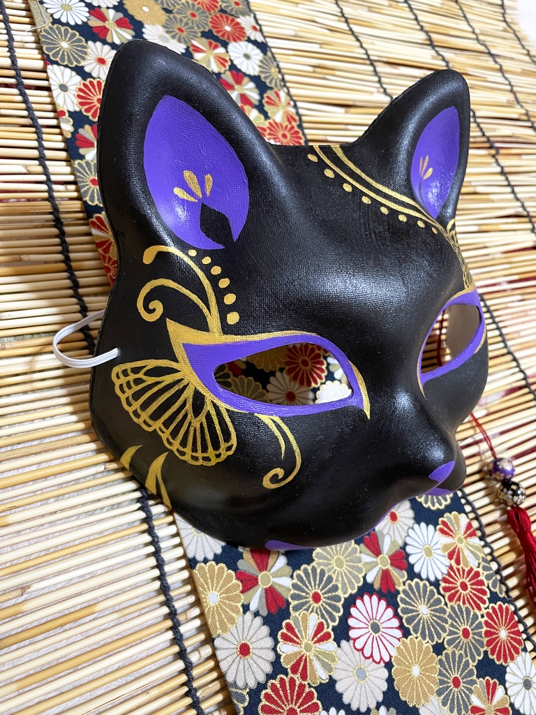 にゃんこ面(黒紫・蝶)