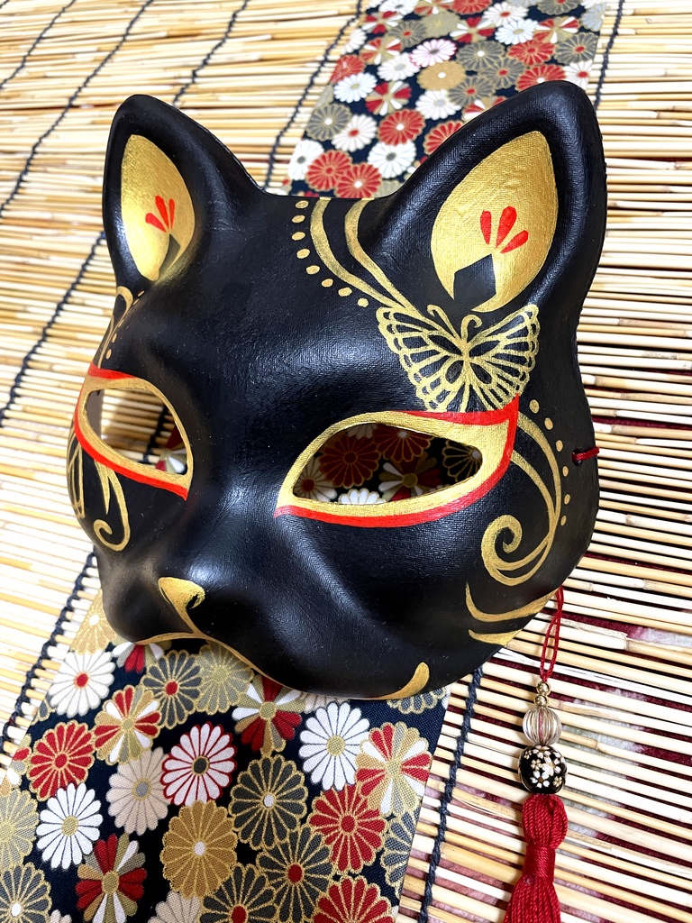 にゃんこ面(黒・蝶)