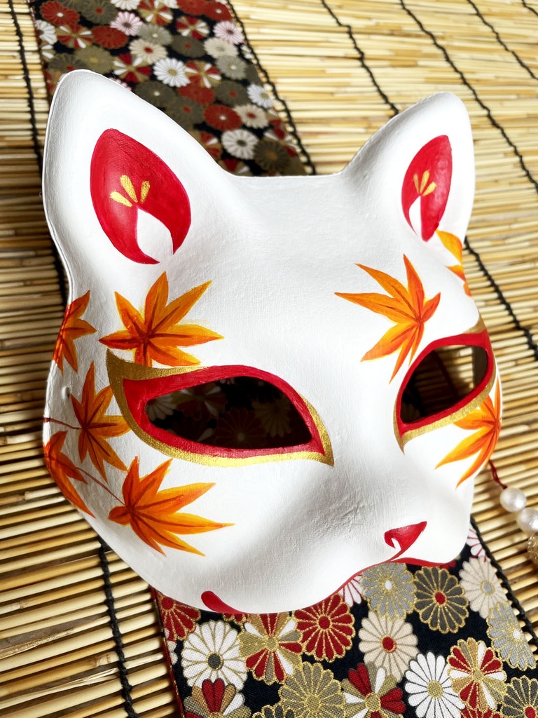 にゃんこ面(白・紅葉)