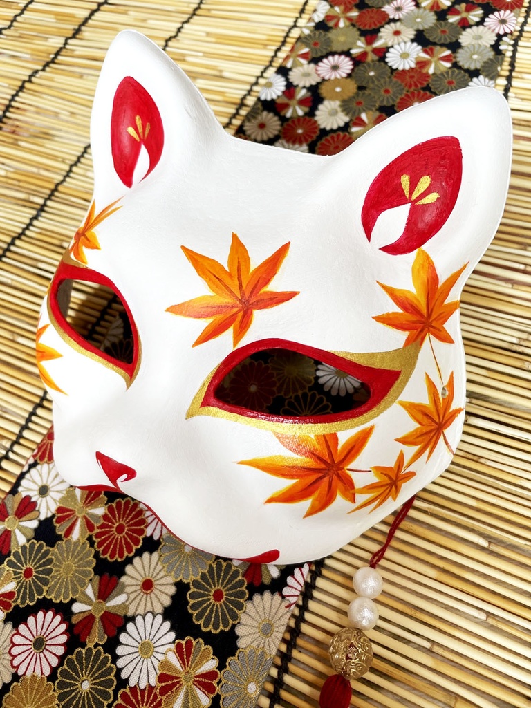 にゃんこ面(白・紅葉)