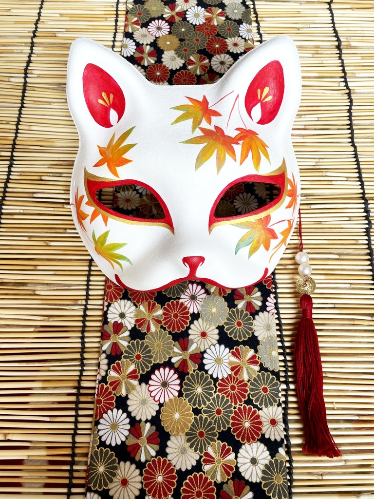 にゃんこ面(白・紅葉)