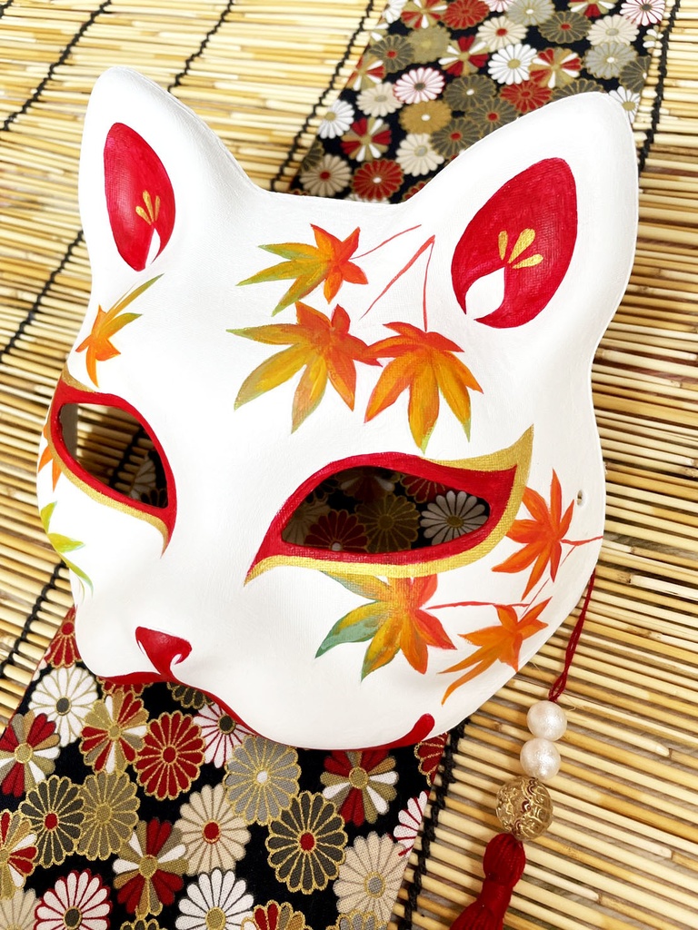 にゃんこ面(白・紅葉)
