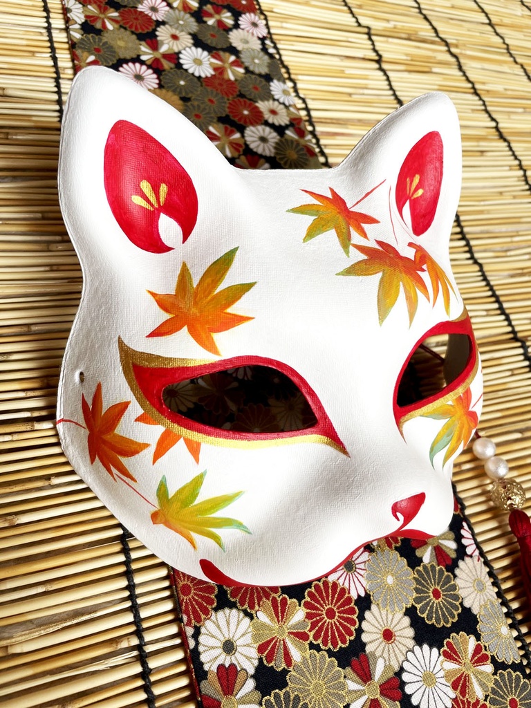 にゃんこ面(白・紅葉)