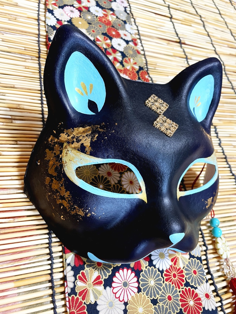 にゃんこ面(黒水・箔)