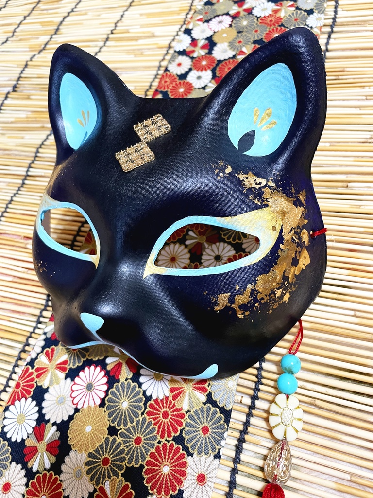 にゃんこ面(黒水・箔)