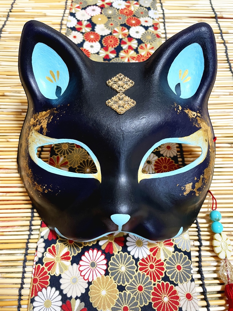 にゃんこ面(黒水・箔)