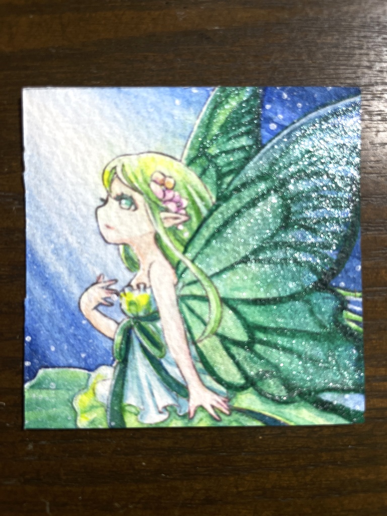 原画「緑の妖精」透明水彩画