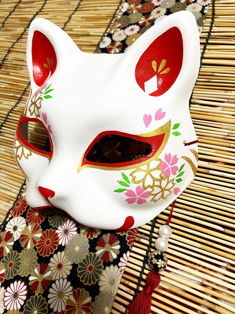 にゃんこ面(白・桜)