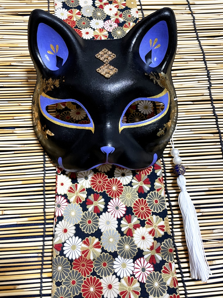 にゃんこ面(黒紫・箔)