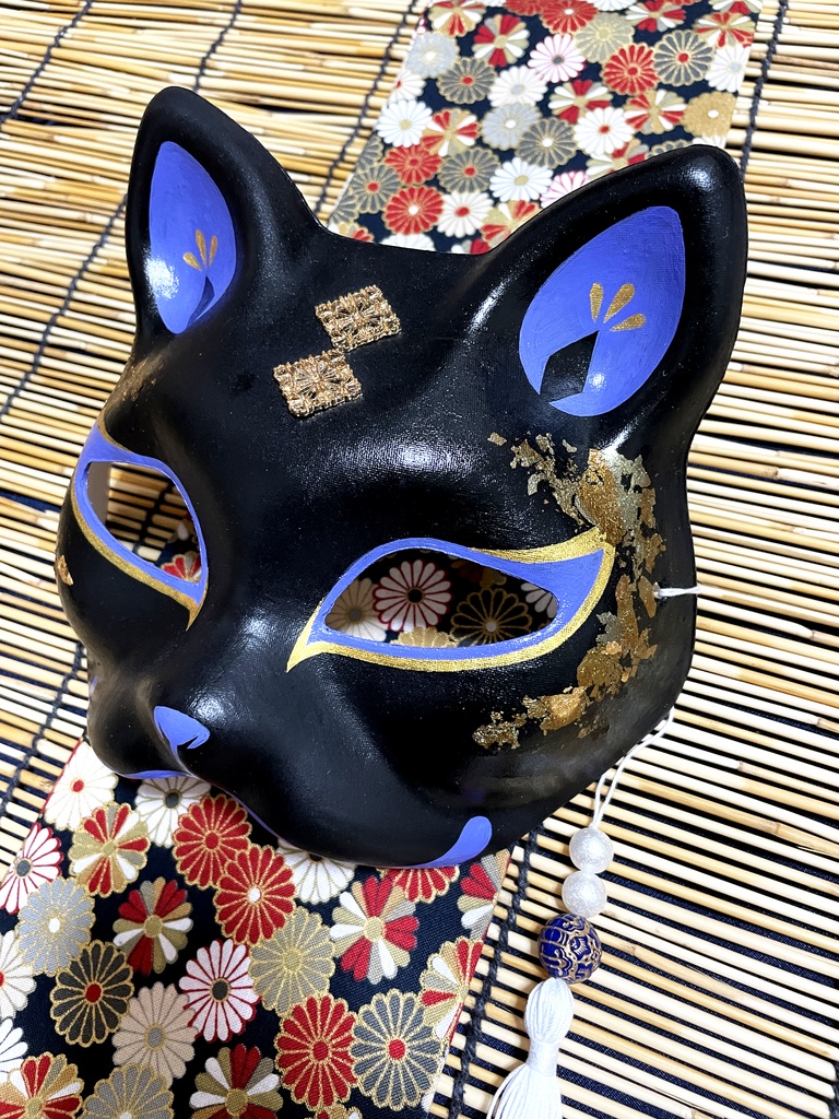 にゃんこ面(黒紫・箔)