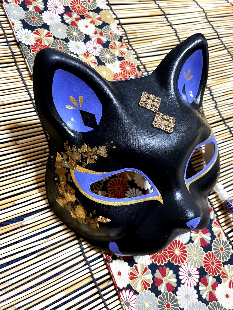 にゃんこ面(黒紫・箔)