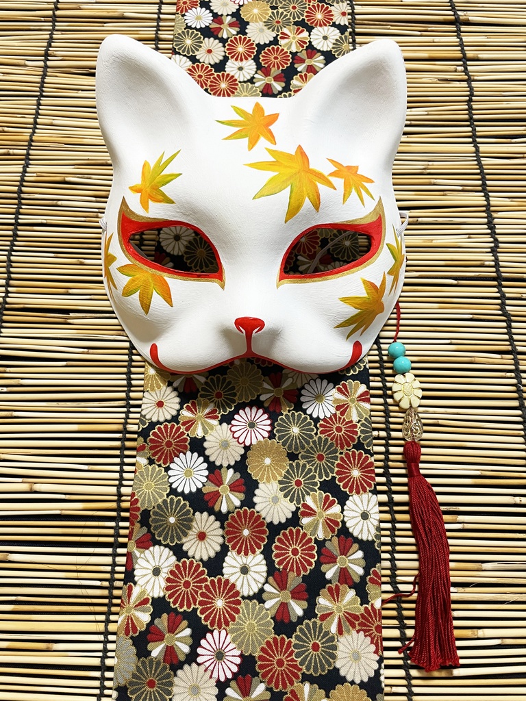 にゃんこ面(白・紅葉)