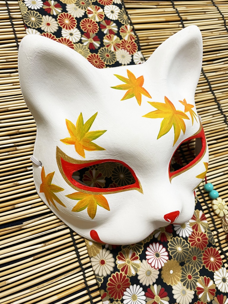 にゃんこ面(白・紅葉)
