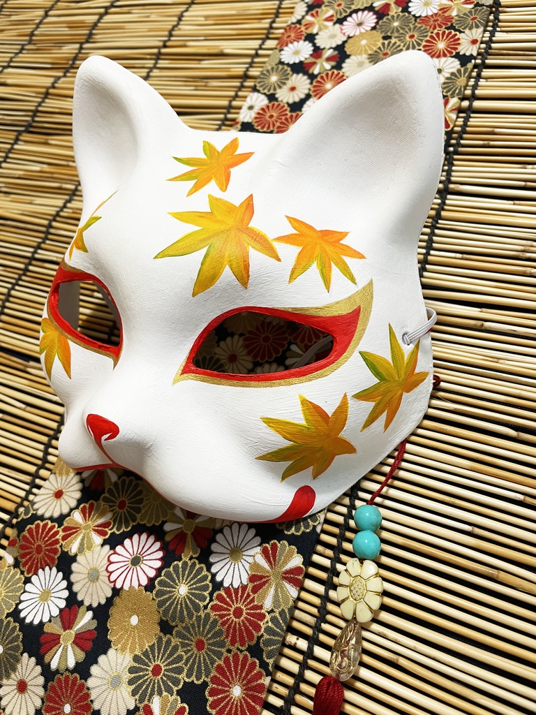 にゃんこ面(白・紅葉)