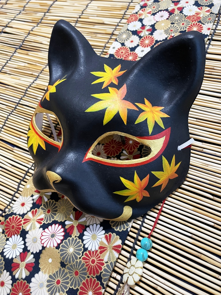 にゃんこ面(黒・紅葉)