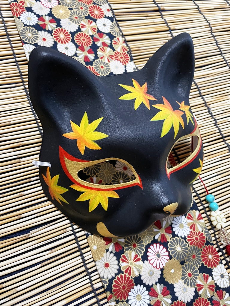 にゃんこ面(黒・紅葉)