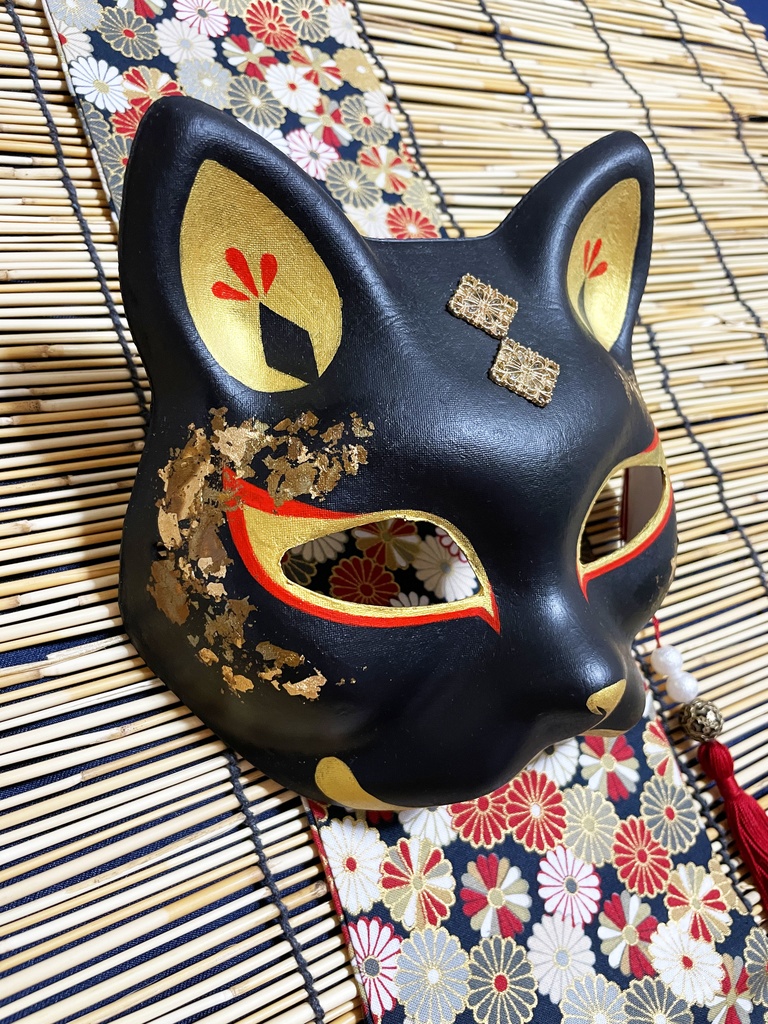 にゃんこ面(黒・箔)