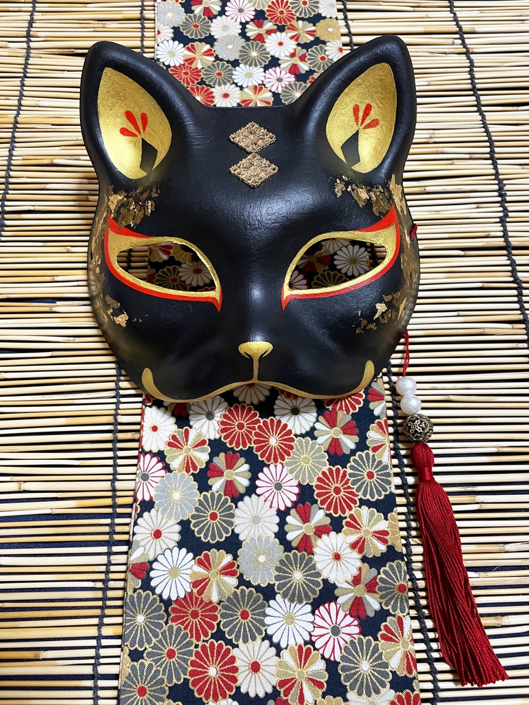 にゃんこ面(黒・箔)