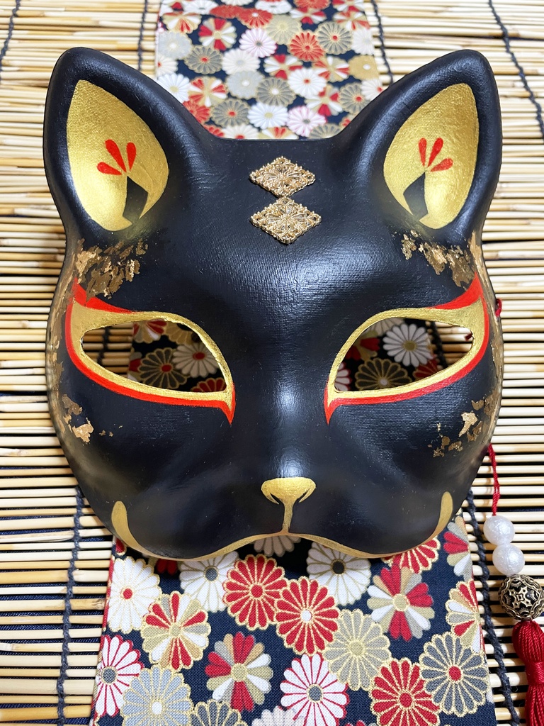 にゃんこ面(黒・箔)