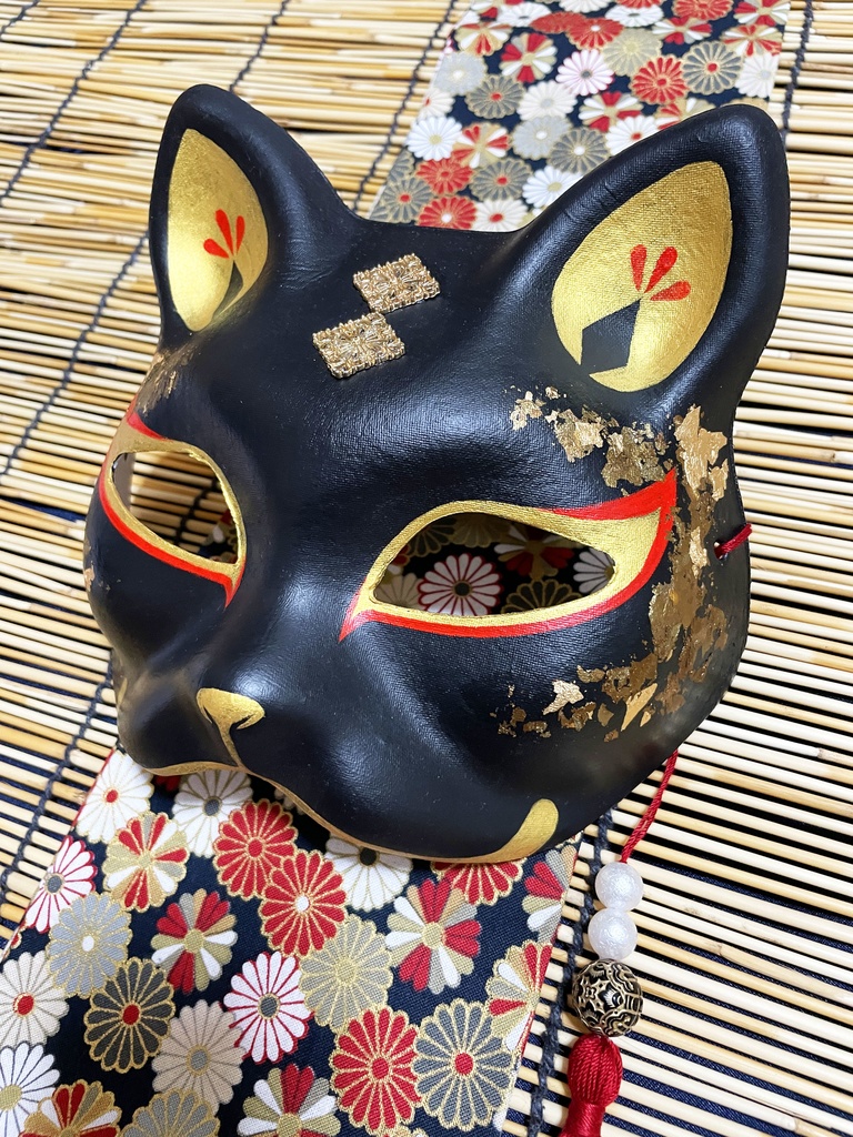 にゃんこ面(黒・箔)