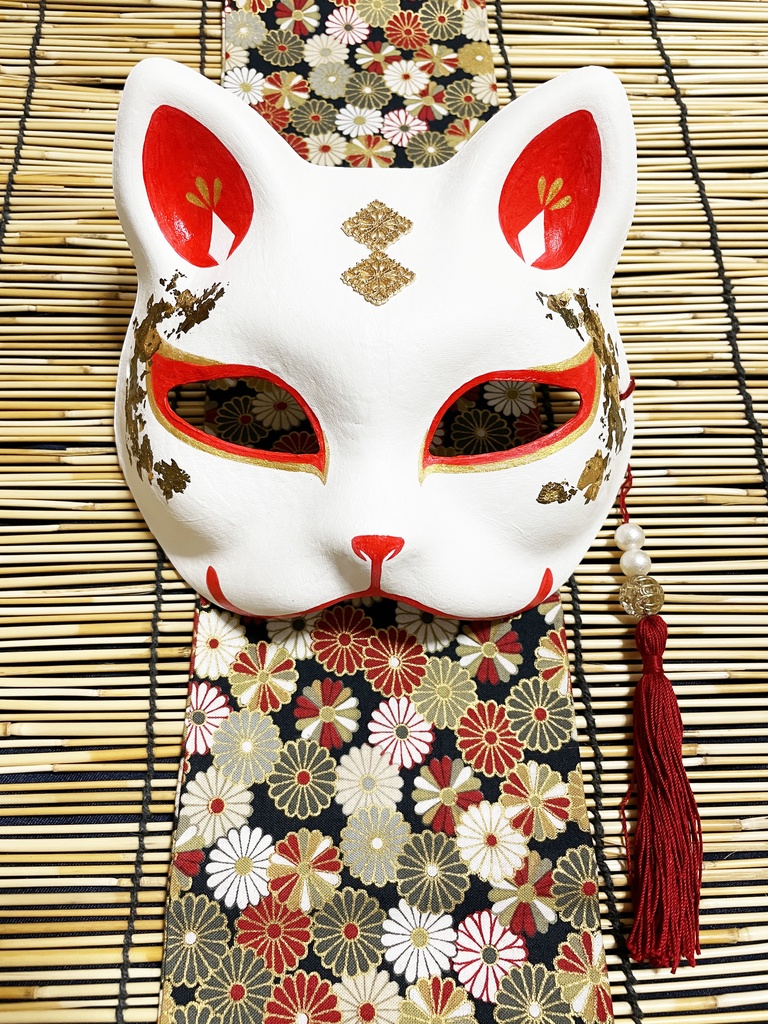 にゃんこ面(白・箔)