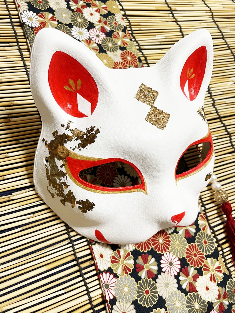 にゃんこ面(白・箔)