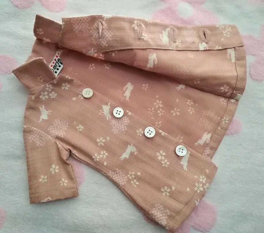 SD 13少年用　半袖シャツ　桜＋うさぎ柄　ピンク　1点物