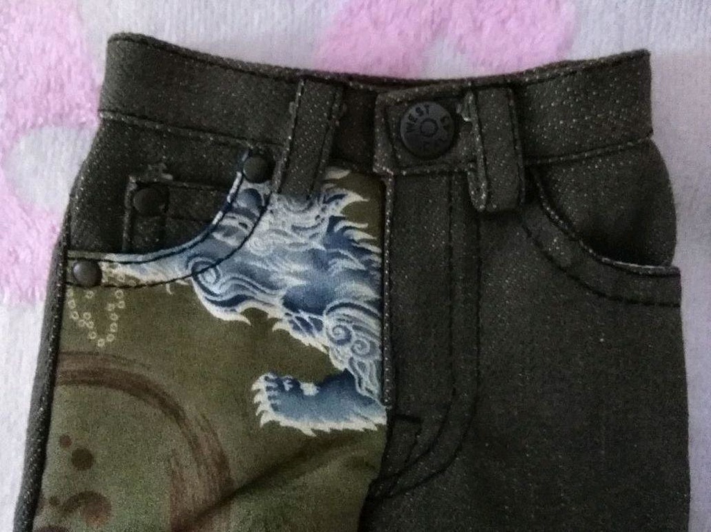 SD 13少年ロング脚対応 デニム 風神柄 モスグリン 一点物