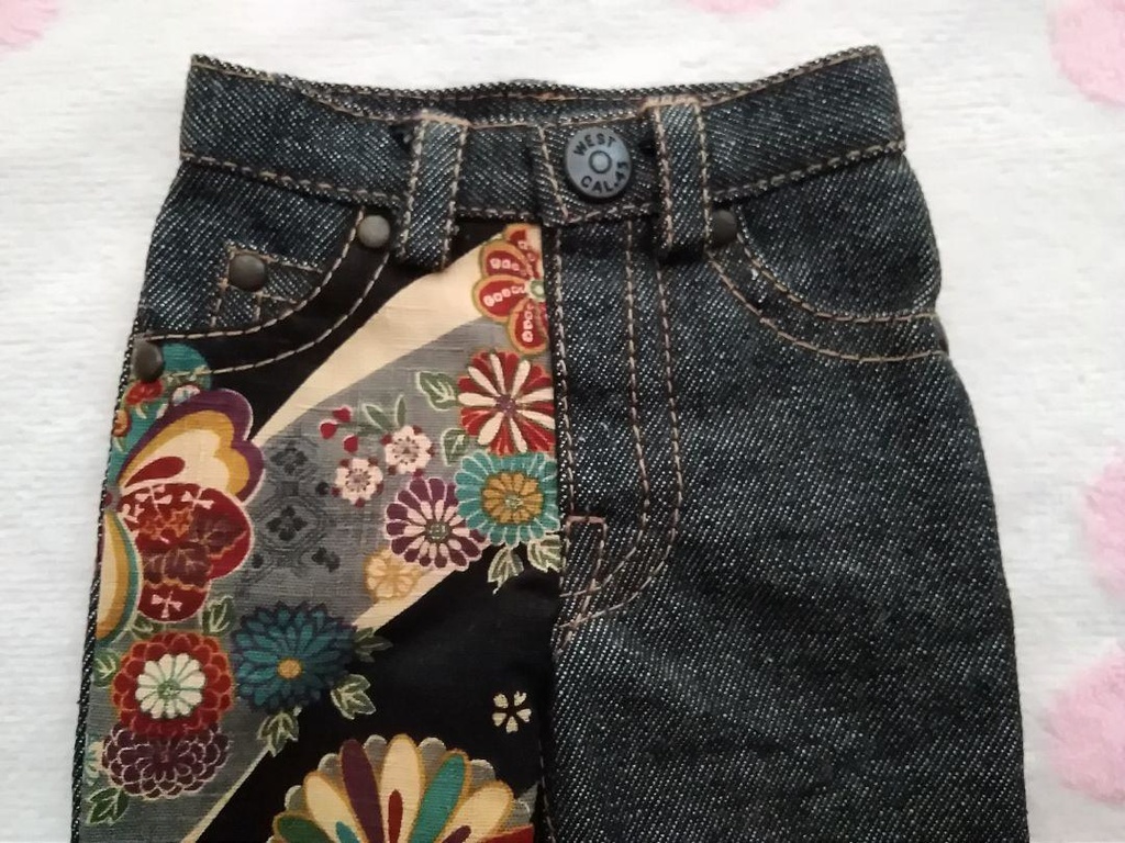 SD 13少年ロング脚対応 デニム+ロンTセット 黒和柄 一点物