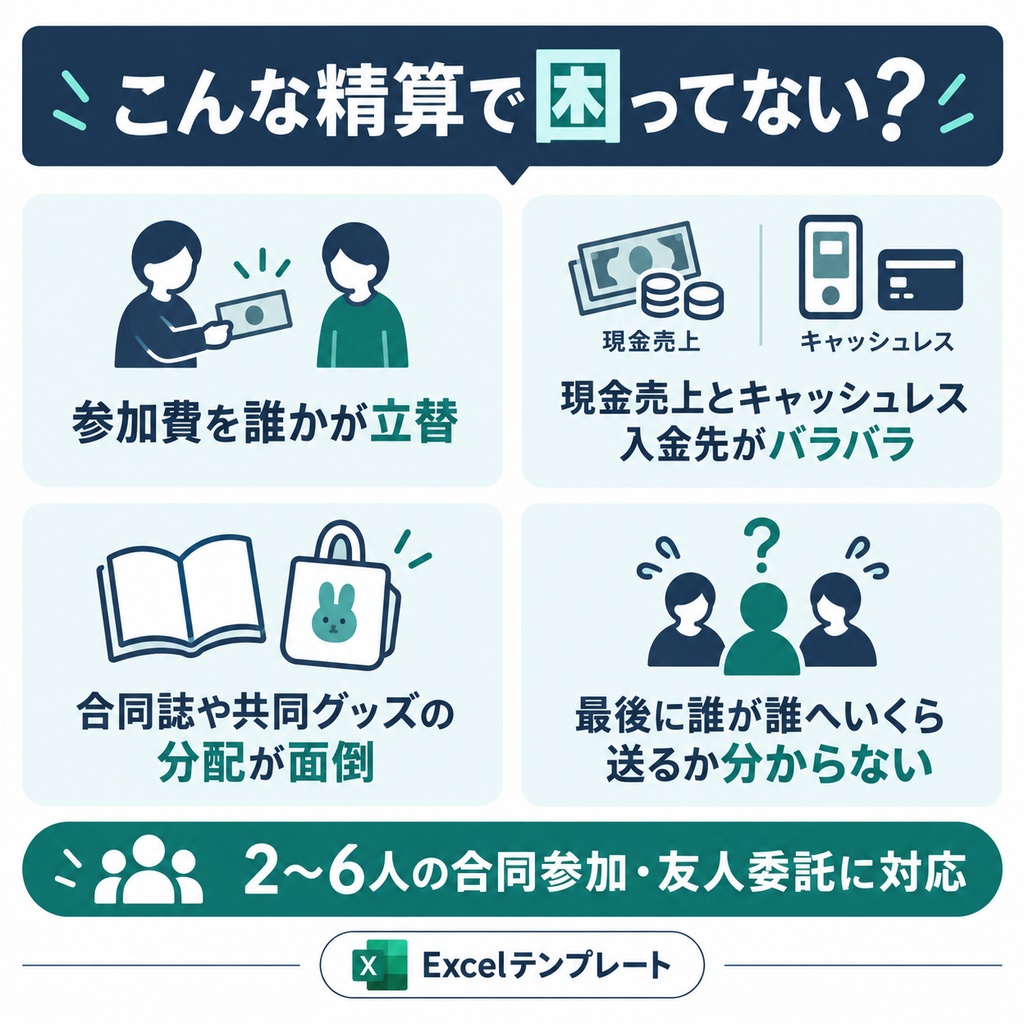 合同サークル精算|2〜6人の売上・立替・キャッシュレスを自動相殺