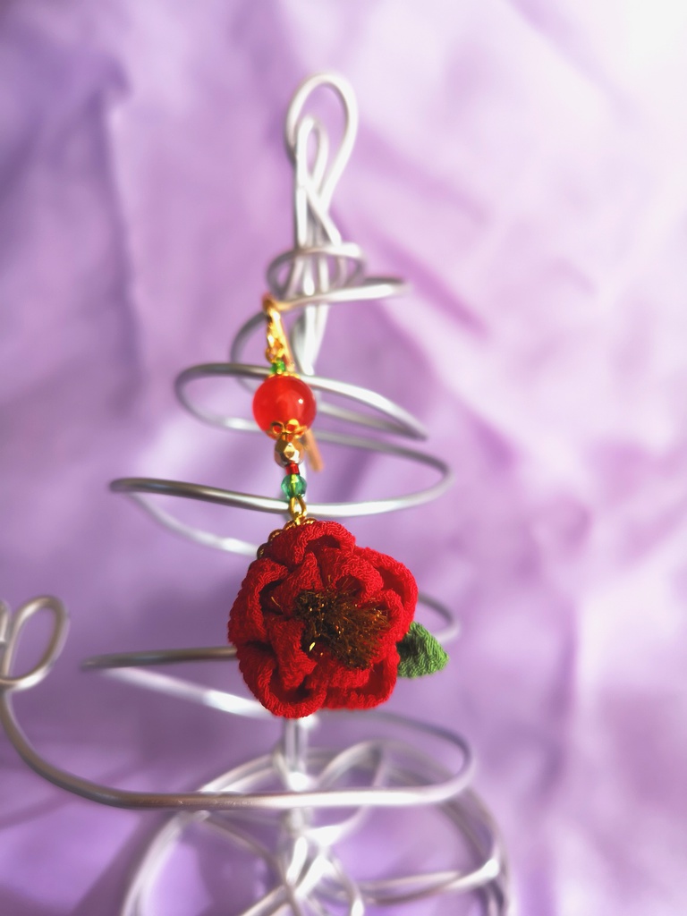 つまみ細工ポニーフック(椿)