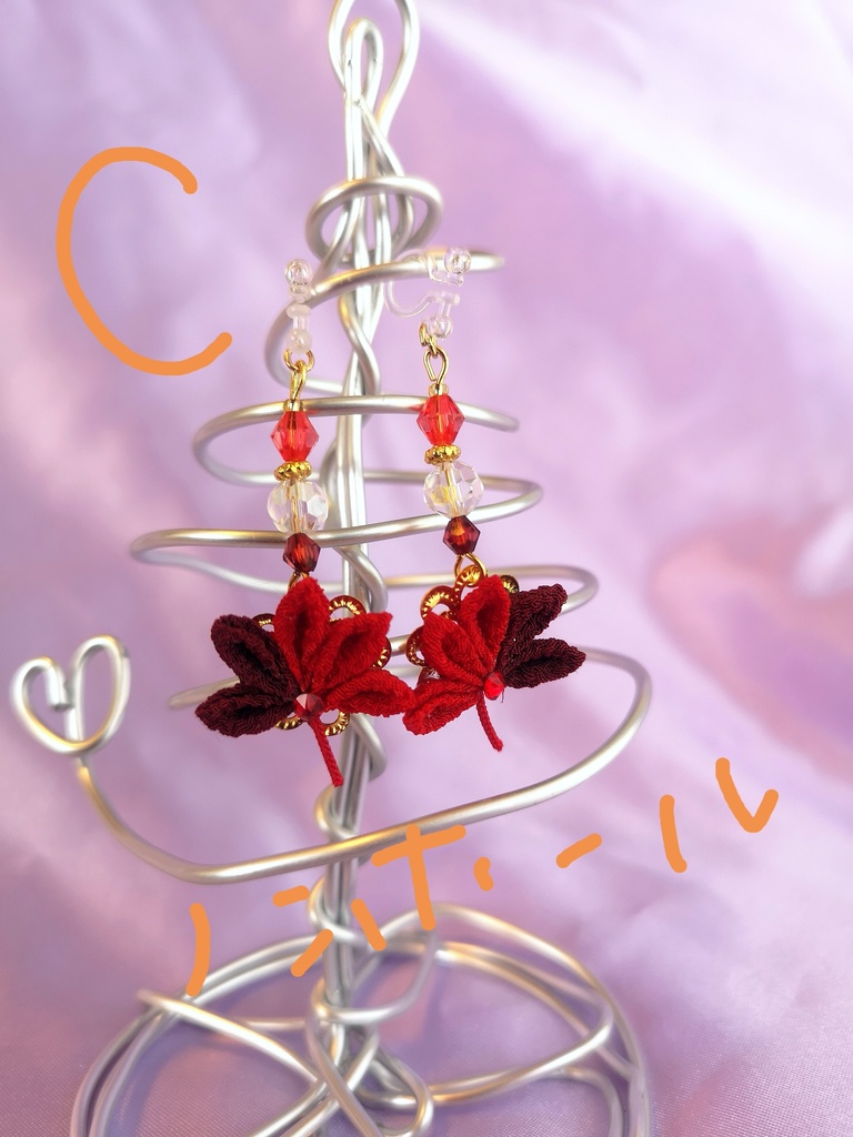 つまみ細工ピアス・ノンホールピアス(紅葉・金木犀)