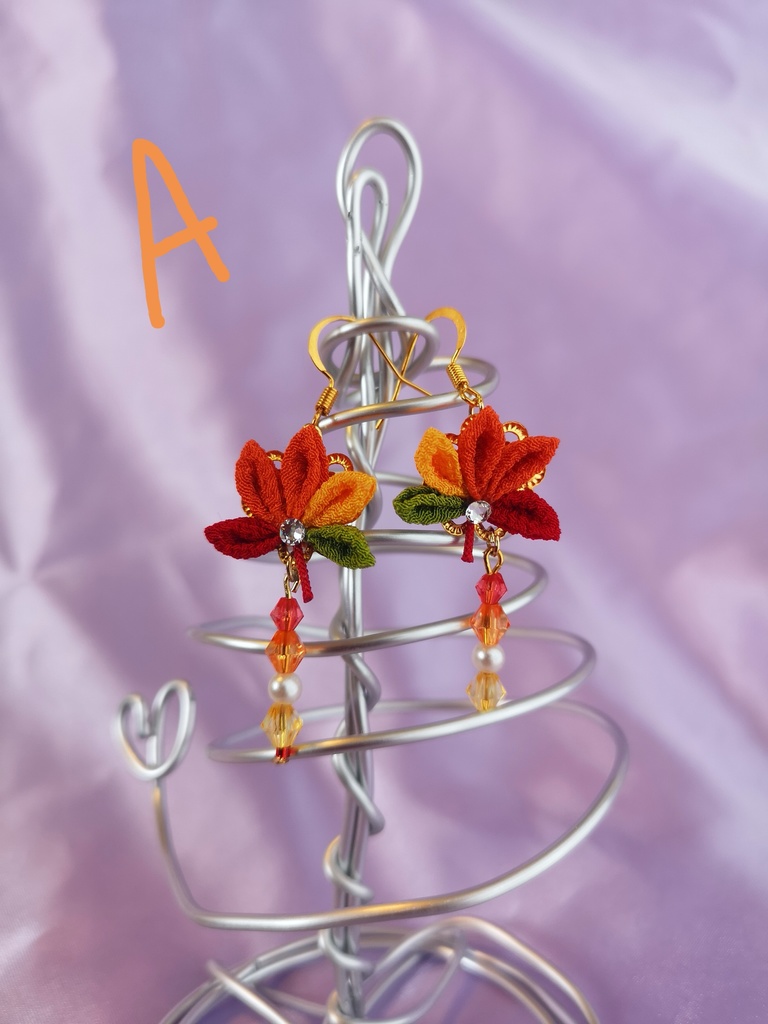 つまみ細工ピアス・ノンホールピアス(紅葉・金木犀)