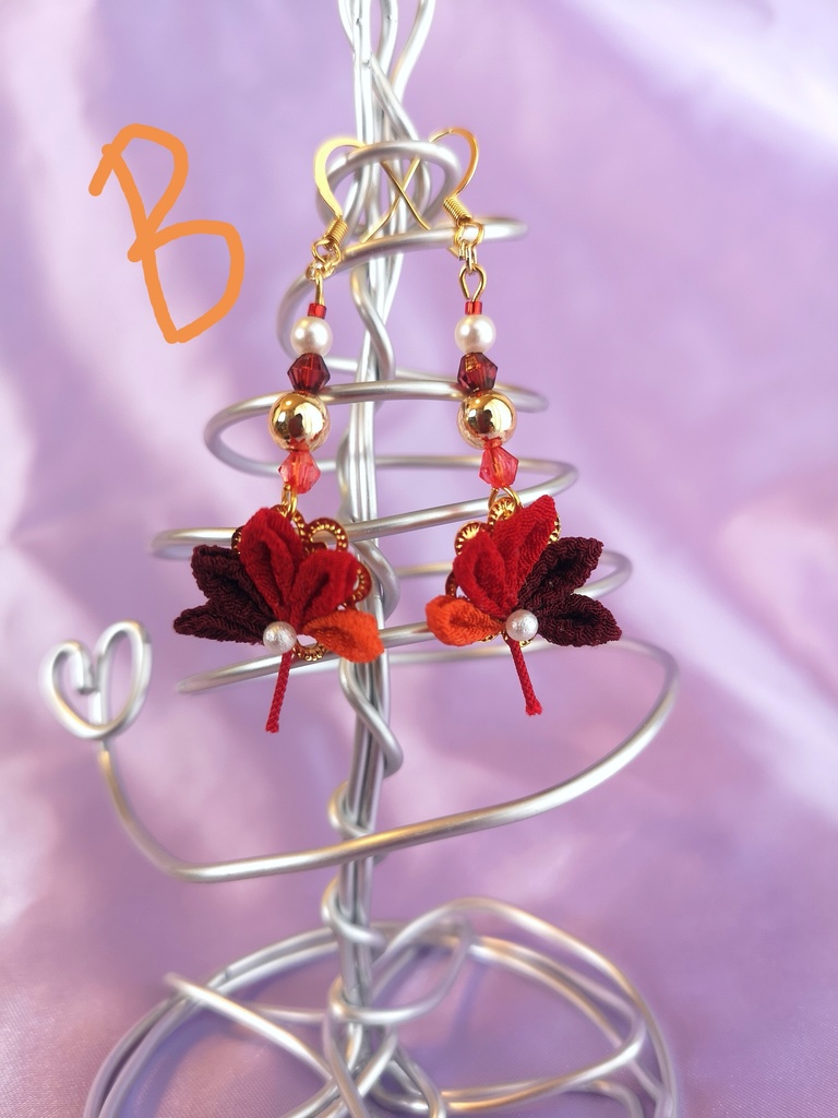 つまみ細工ピアス・ノンホールピアス(紅葉・金木犀)
