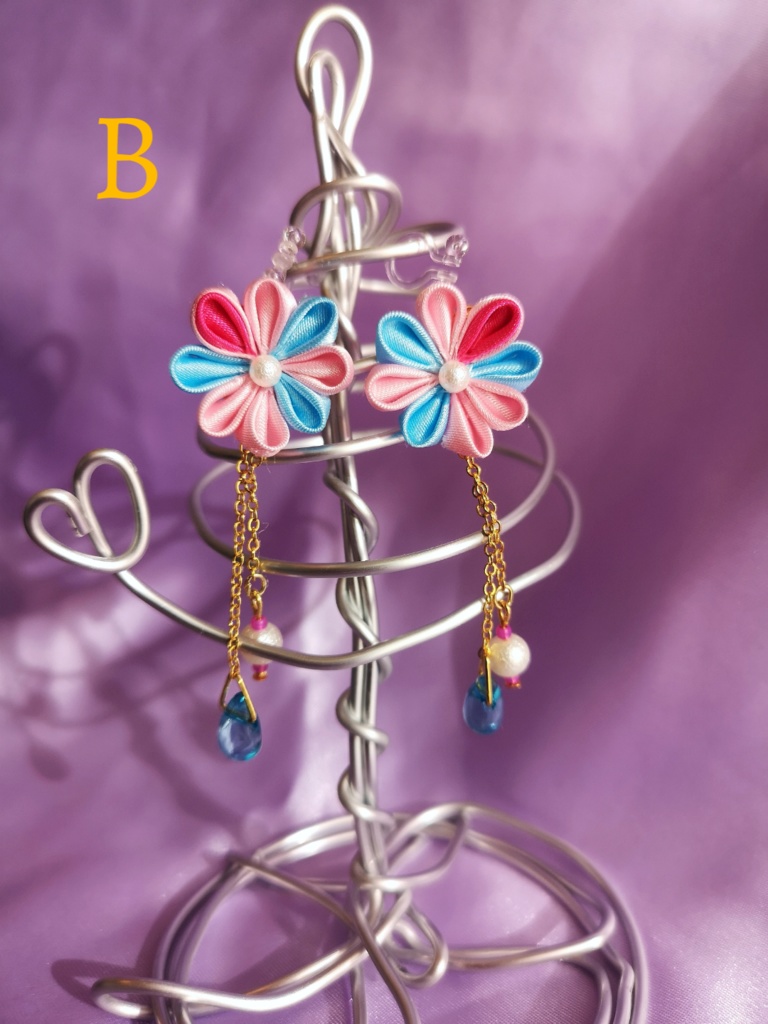 つまみ細工ピアス・ノンホールピアス(パステルカラー)5種掲載