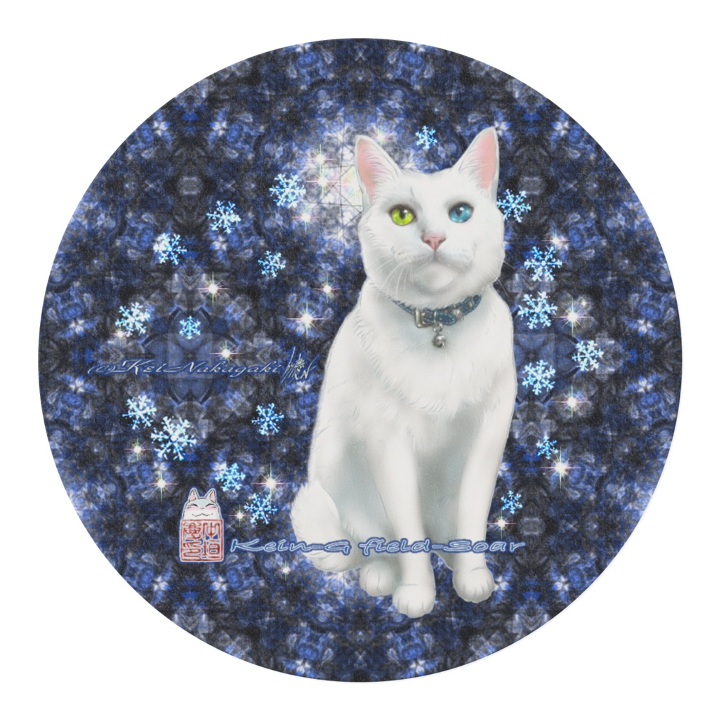 マスキングテープ20mm-暗青ステンドグラスと白猫/藍色蝶と猫たち