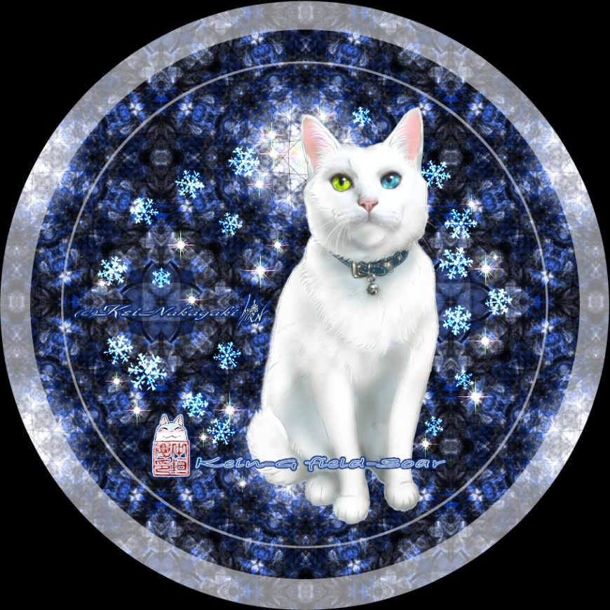 マスキングテープ20mm-暗青ステンドグラスと白猫/藍色蝶と猫たち