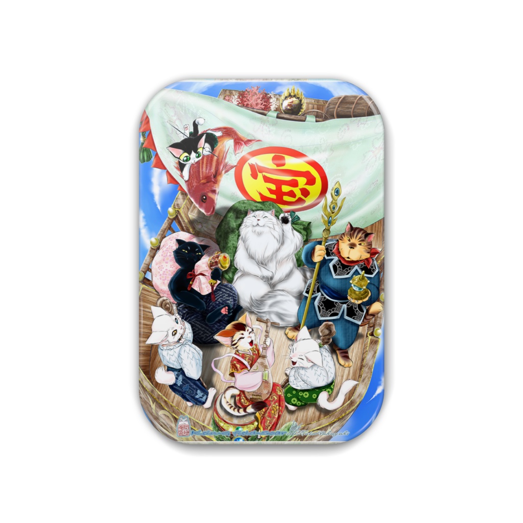 缶バッチ51 x76-七福猫-空と海