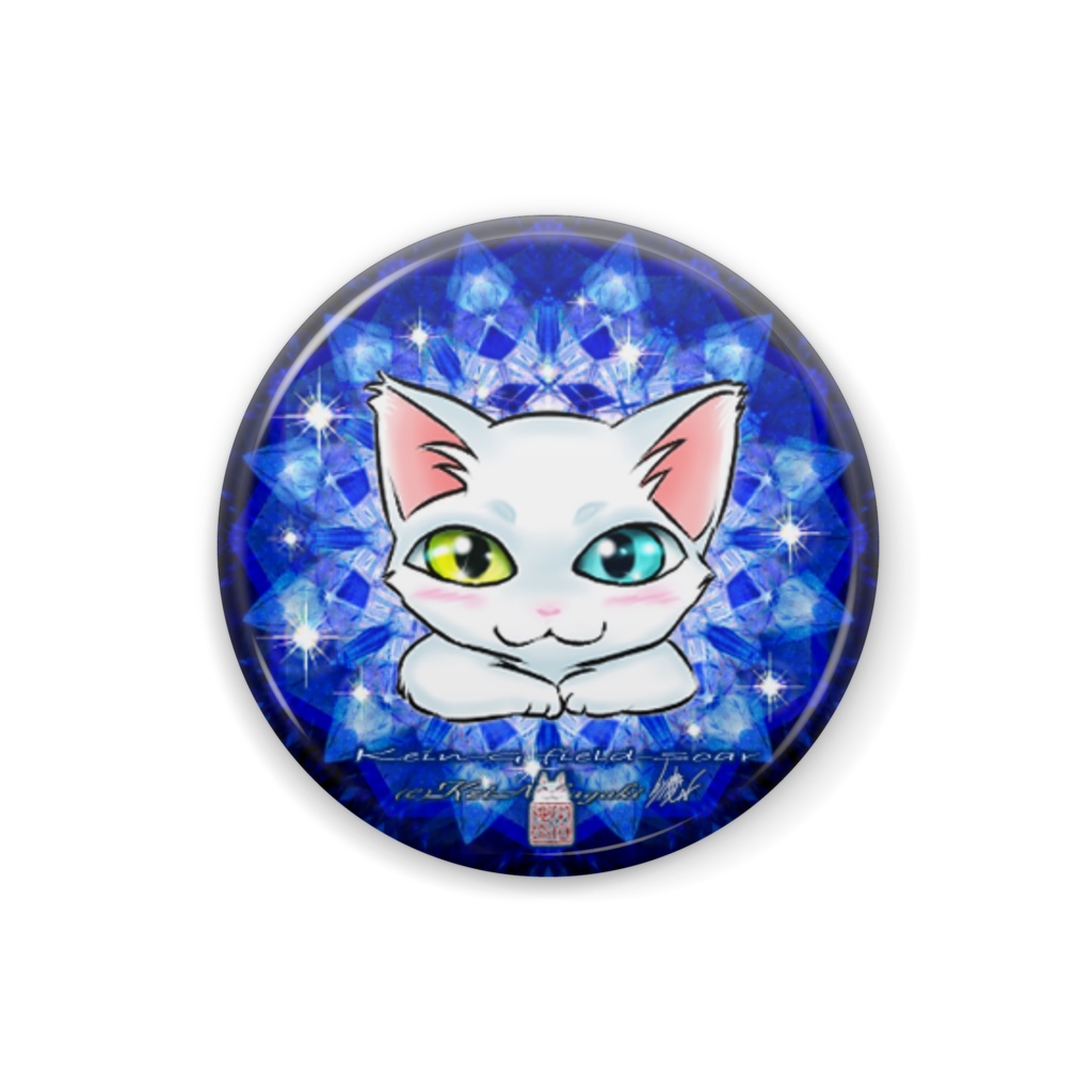 缶バッチ直径25mm-青いステンドグラスと白猫