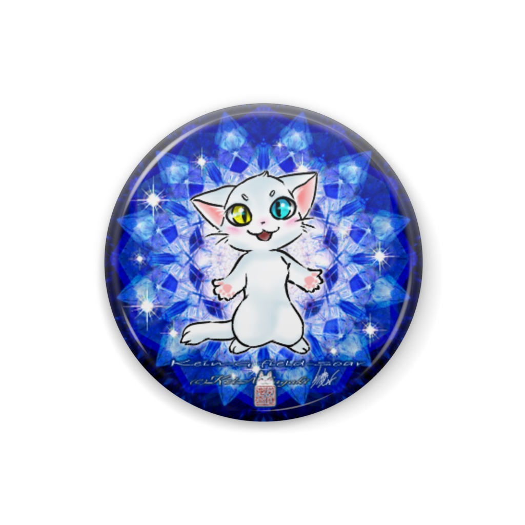 缶バッチ直径25mm-青いステンドグラスと白猫