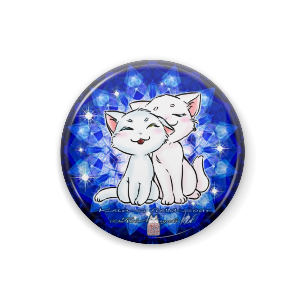 缶バッチ直径25mm-青いステンドグラスと白猫