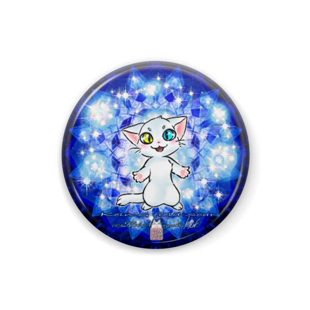 缶バッチ直径25mm-青いステンドグラスと白猫