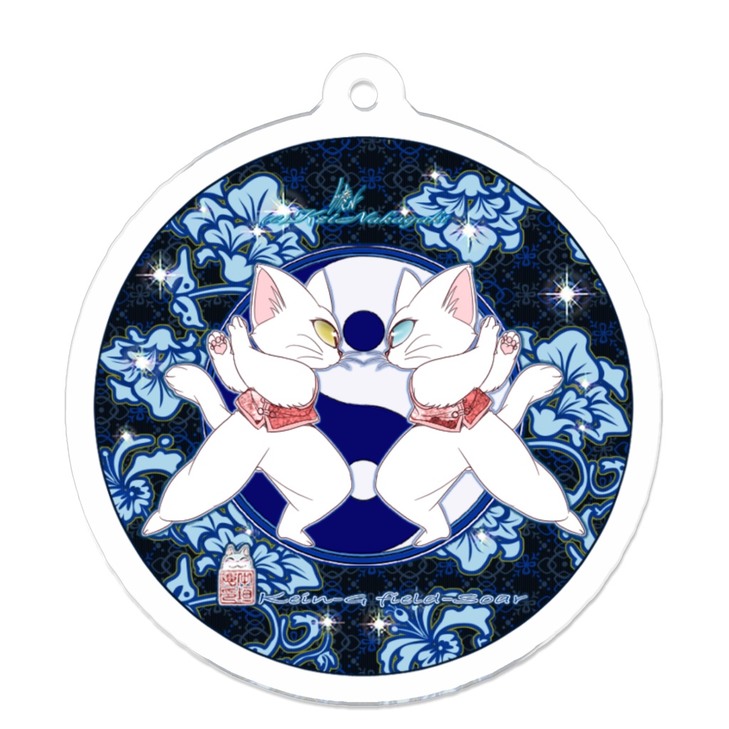 アクリルキーホルダー50mm x 50mm-藍花と猫